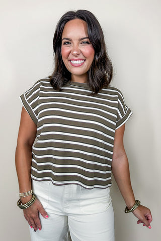 Mocha & Cream Striped Casual Boxy Tee