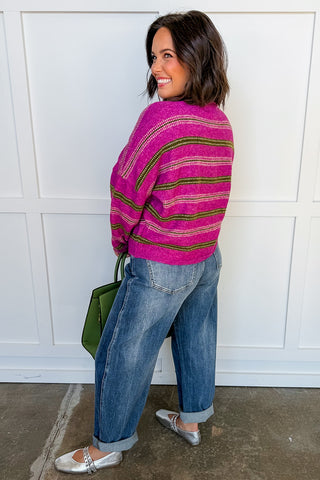 Cozy Season Striped Sweater in Magenta Multi