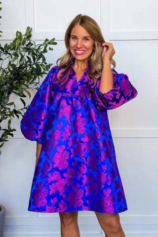 Blooming Bold Floral Dress in Royal Blue