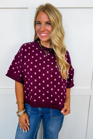 Pretty In Plum Polka Dot Knit Top