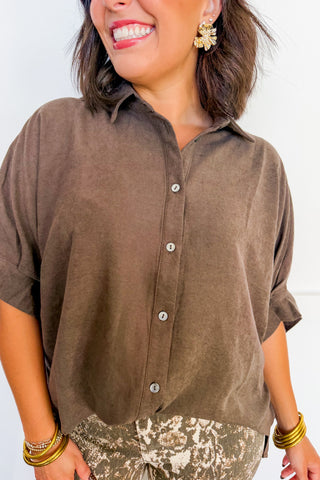 Easy Elegance Button Down Top in Brown