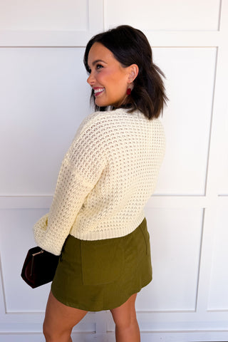 Dear Scarlett Bella Waffle Knit Crewneck Sweater in Ivory