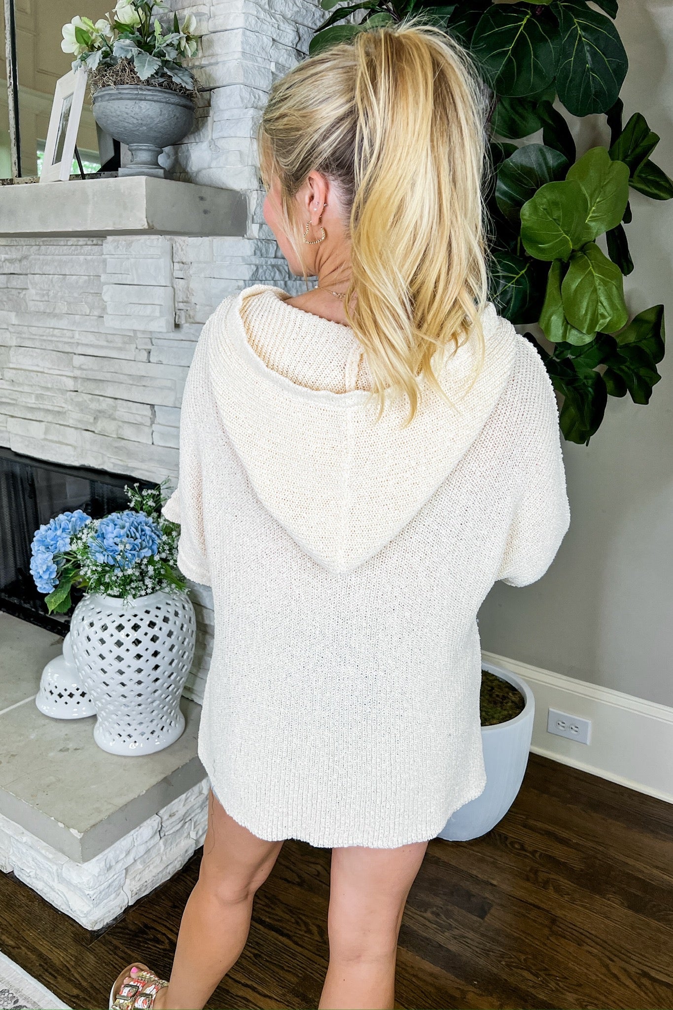 Cream Knit Hooded Top