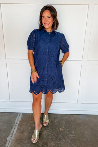 Picture Perfect Eyelet Dress in Navy