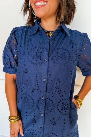 Picture Perfect Eyelet Dress in Navy