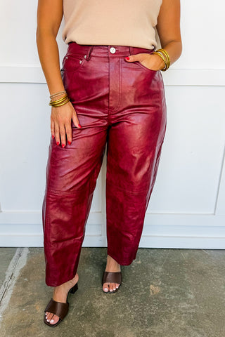 City Slicker Vegan Leather Pants in Rustic Wine