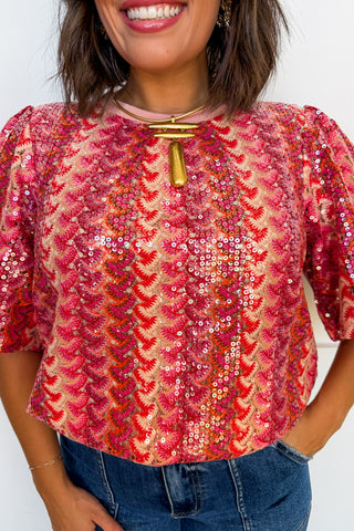 Blushing In Sequins Top