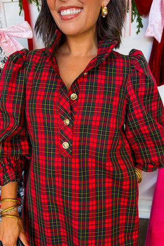 Social Season Button Front Dress in Tartan Plaid