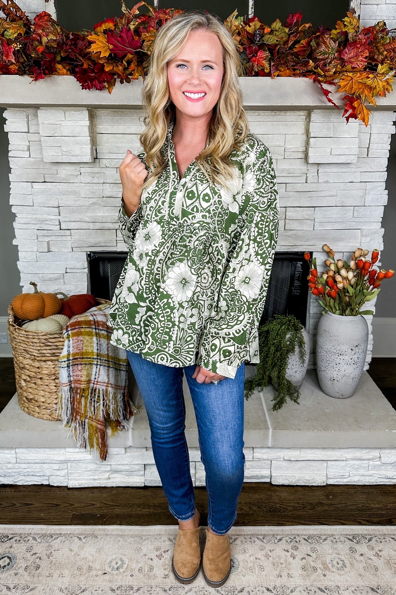 Southern in Fall Olive Green Top