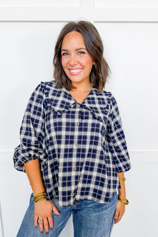 The Camden Plaid Ruffle Collar Top
