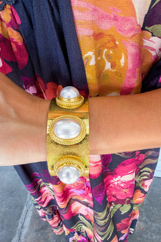 Gilded Hour Triple Pearl Cuff in Gold
