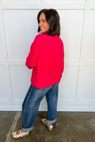Pop Of Cozy Fleece Sweater in Fuchsia