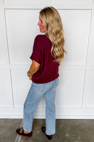 Dear Scarlett Halo Textured Knit Top in Wine
