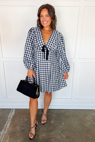 Sweetly Tied Gingham Dress in Navy