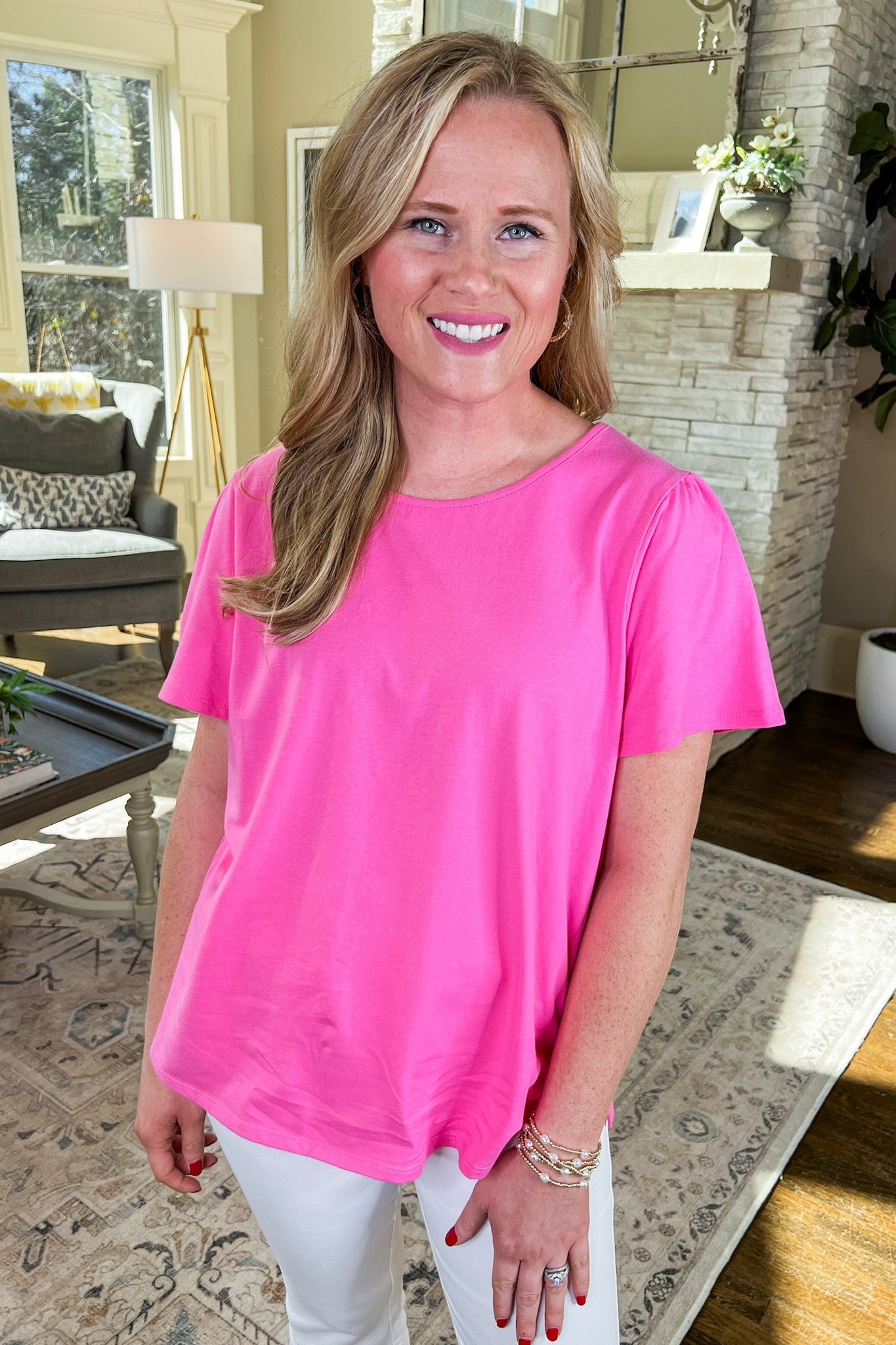 Flutter Sleeve Classic Layering Top in Pink