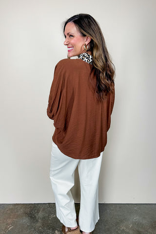 The Sarah Cheetah Print V Neck Top In Caramel