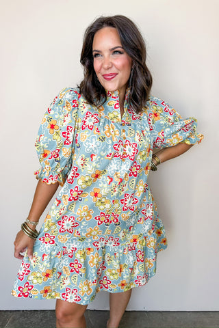 Garden Stroll Short Dress In Teal