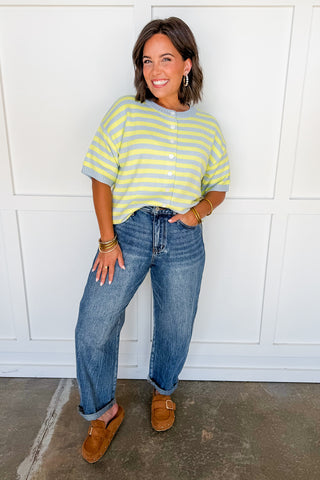 Better Together Stripe Button Down Top in Blue & Yellow