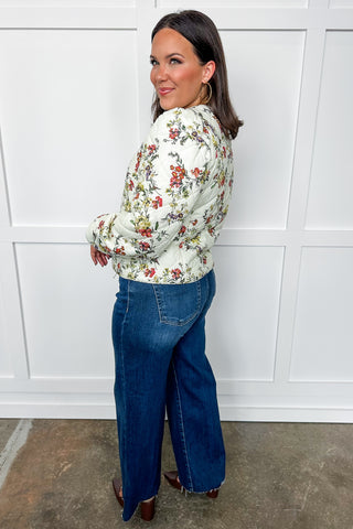 Floral Quilted White Puffer Jacket