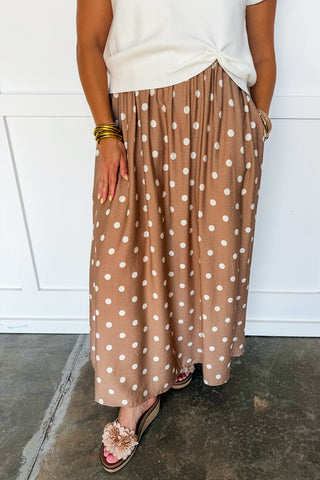Polka Dot Two-way Midi Dress + Sweater Set in Cream & Tan
