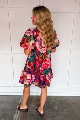 The Cabernet Bloom Button Front Dress