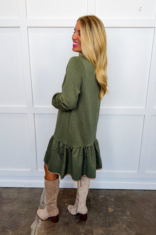 The Adriana Cheetah Trim Dress in Olive by Mary Square