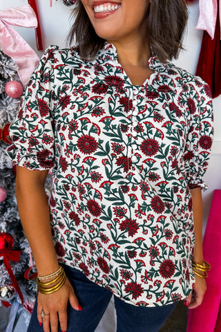 The Daphne Top in Thistle Vines Red by Mary Square
