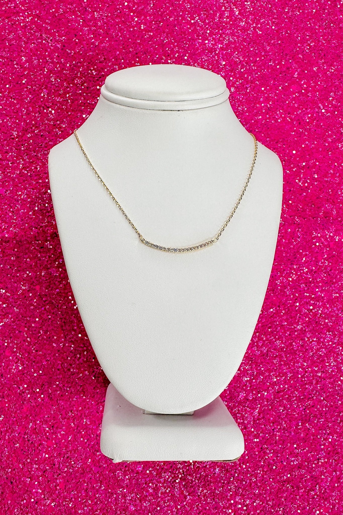 Thin Crystal Bar Gold Chain Necklace