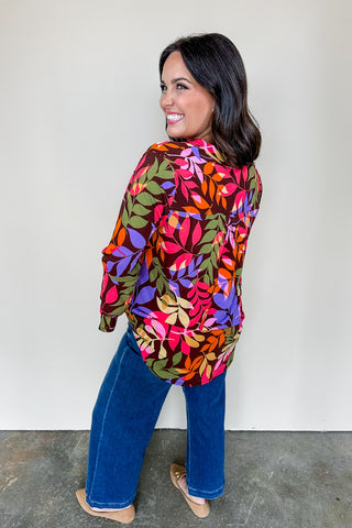 Dear Scarlett Liz Bell Printed Top in Chocolate Bold Print