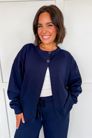 Weekend Reset Two Button Cardigan in Navy