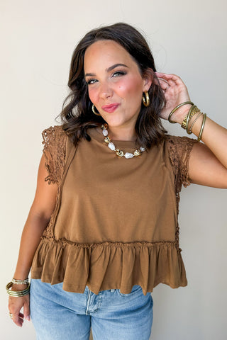 Lacey Trim Top In Cinnamon