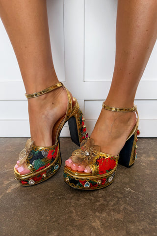 Majestic Jewel Platform Heels in Red