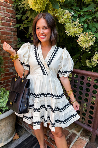 Wrapped Ric Rac Tiered Dress in Egggshell