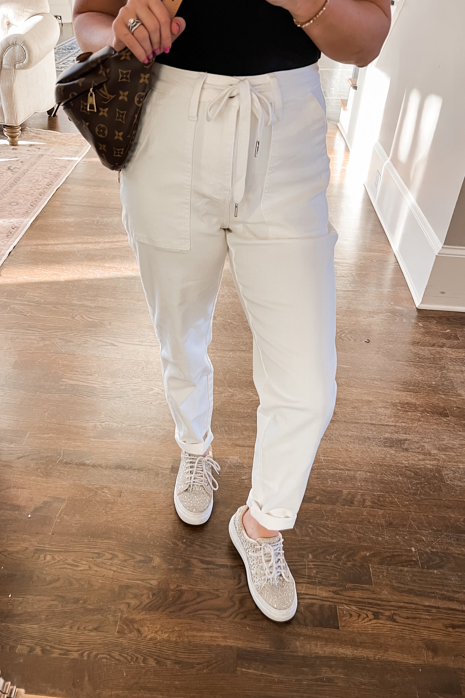 Judy Blue High Rise White Denim Cuffed Joggers