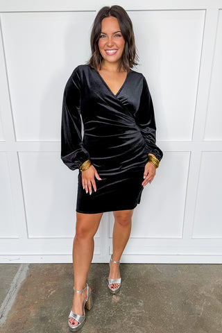 Velvet Draped Dress in Black