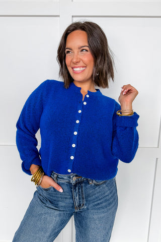 The Hallie Knit Cardigan in Cobalt Blue