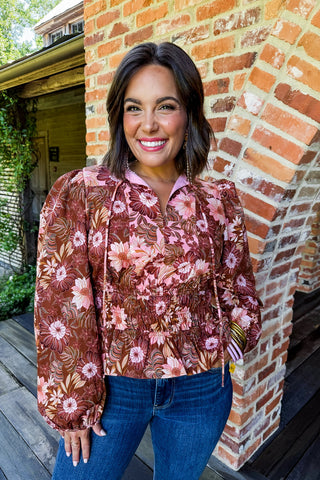 Harvest Bloom Tie Neck Top
