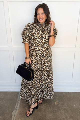 The Bristol Leopard Button Down Midi Dress