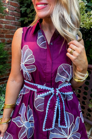 Embroidered Elegance Dress in Wine