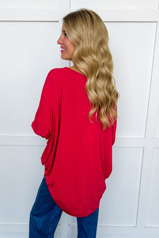 Dear Scarlett Mila Smocked Dolman Sleeve Top in Jewel Red