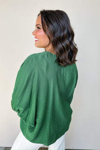 Anything But Basic Braided Green V Neck Blouse