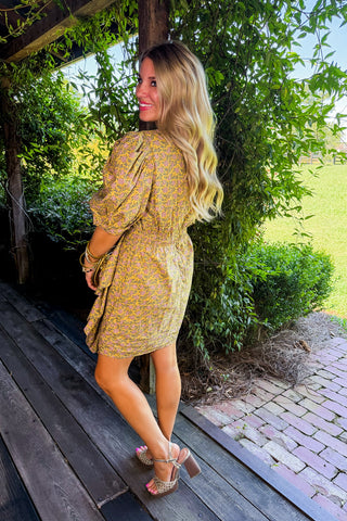 Sunlit Meadow Ruched Mini Dress