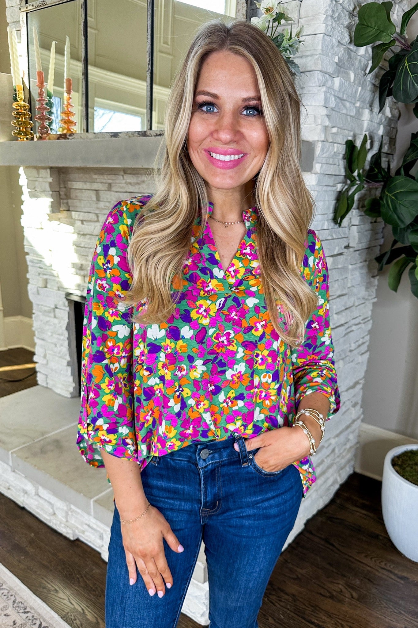 The Lizzy Top in Bright Watercolor Floral