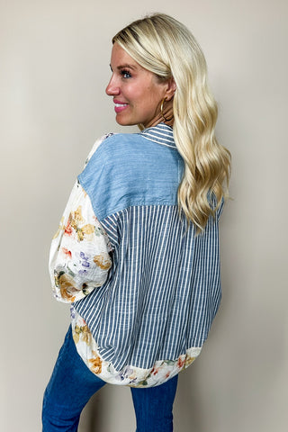 Oversized Denim Two Toned Button Down