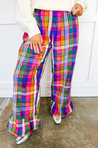 Color Outside The Lines Plaid Ruffle Pants