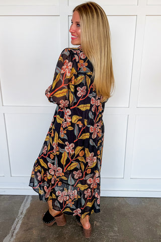 The Wildflower Fields Tiered Dress in Black