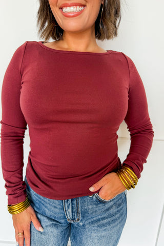The Perfect Layer Boatneck Long Sleeve Top in Wine
