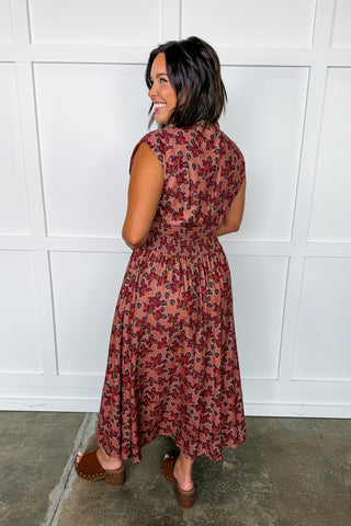 Best Selling Krissy Zip Up Maxi Dress in Dusty Rose & Wine Floral
