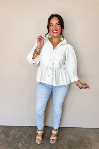 Cream Ruffle Collar Peplum Blouse