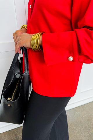 Red Chic Collard Top with Pearl Buttons